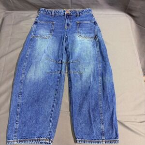 Justice Barrel Jeans Wide Leg Loose Fit Girls 12 Blue Denim Preowned Excellent